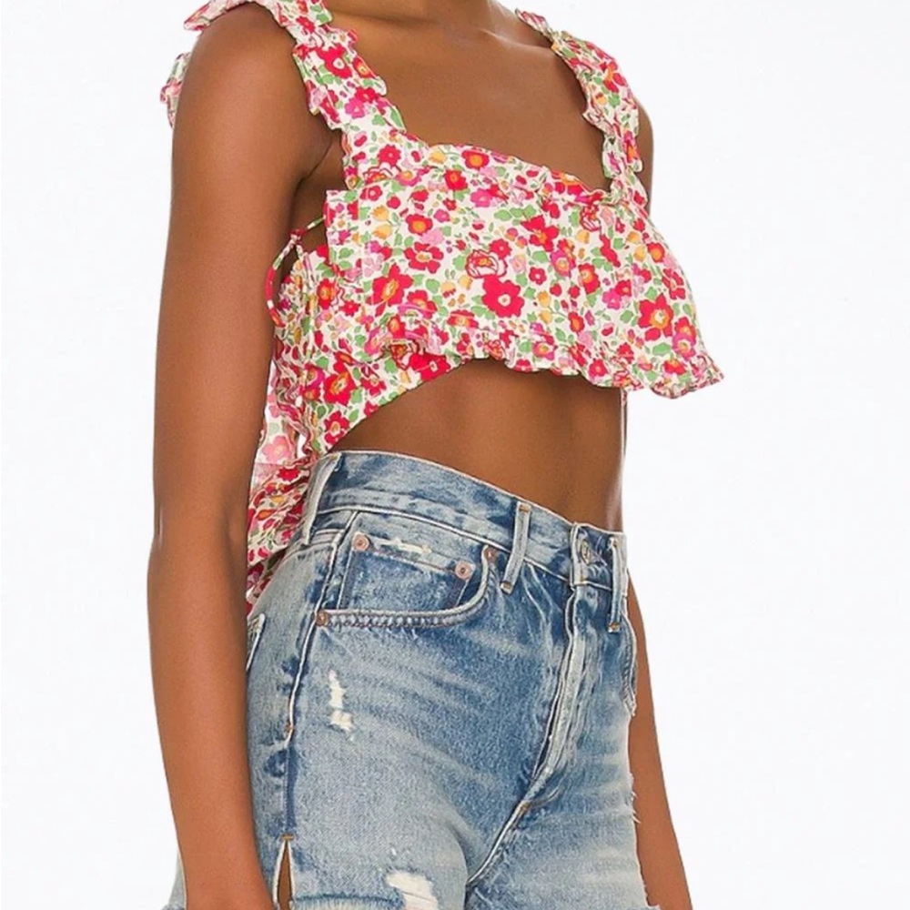 For Love And Lemons Auden Pink Floral Crop Top. Free shipping